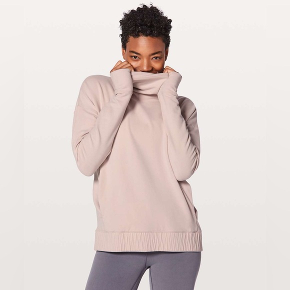 lululemon athletica Tops - Lululemon Stress Less Pullover Porcelain Pink Sweatshirt Cowl 10 Large